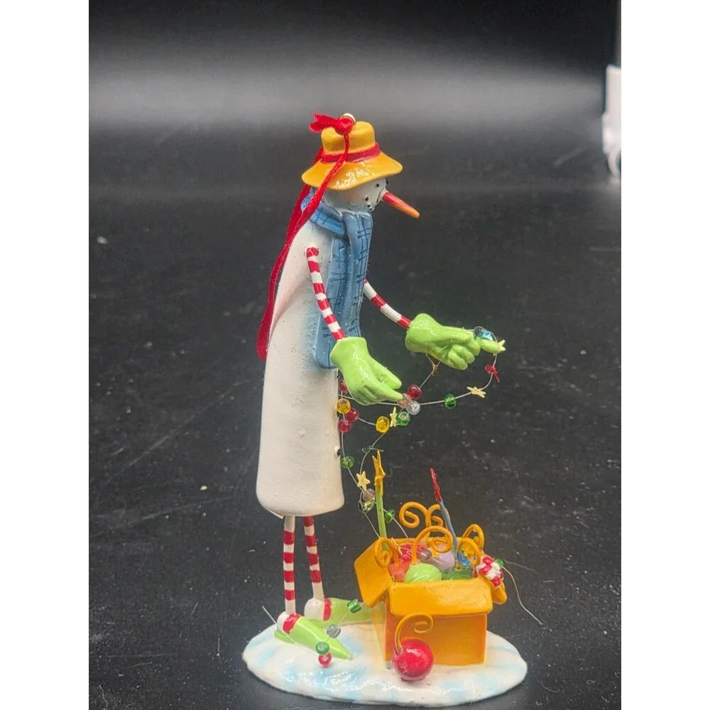 Department 56 Snowman Decorating with Lights Rare LolliStick Christmas Ornament